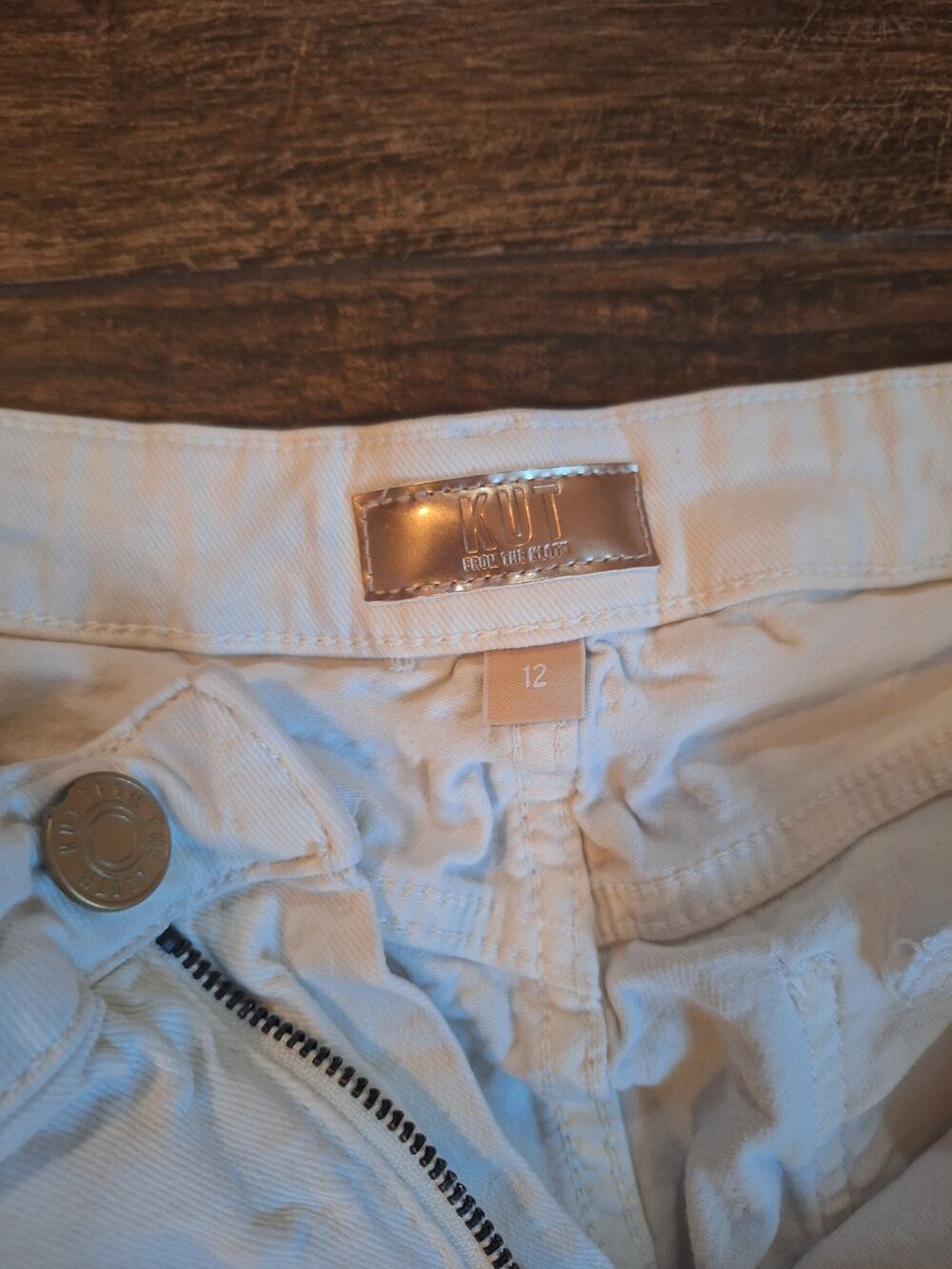 Kut from the Kloth Womens 12 Kelsey High Rise Ankle Flare Jeans White Raw Hem